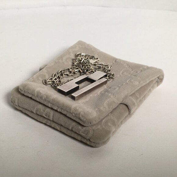 Authentic Gucci Rectangular G Pendant Necklace Sterling Silver 18 in - Picture 8 of 8